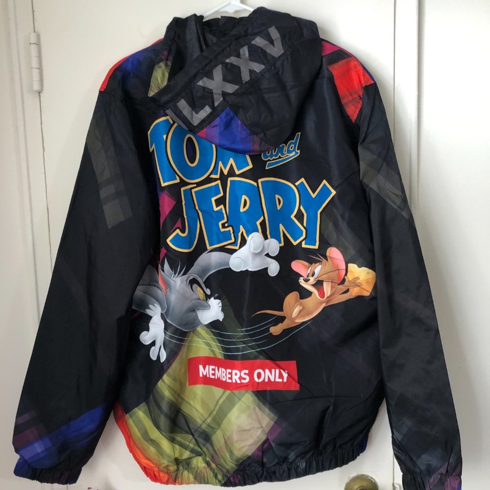 Members Only MW090421-BLK Mens Large Tom and Jerry Hooded Full Zip Windbreaker - Picture 9 of 12